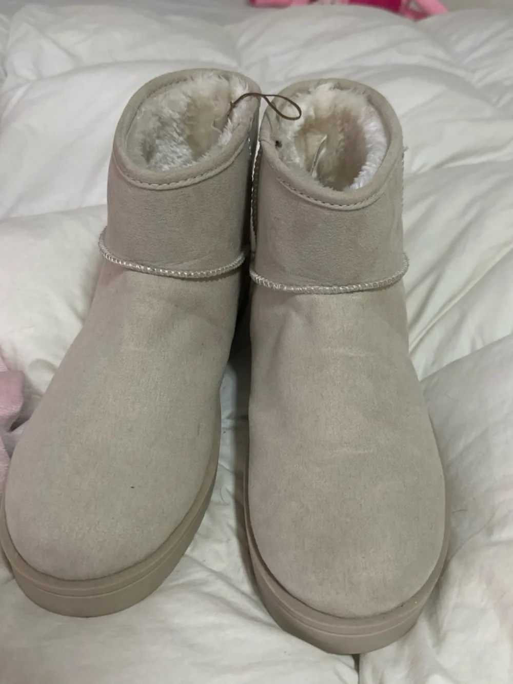 Plush-Lined Short Winter Boots in Light Beige